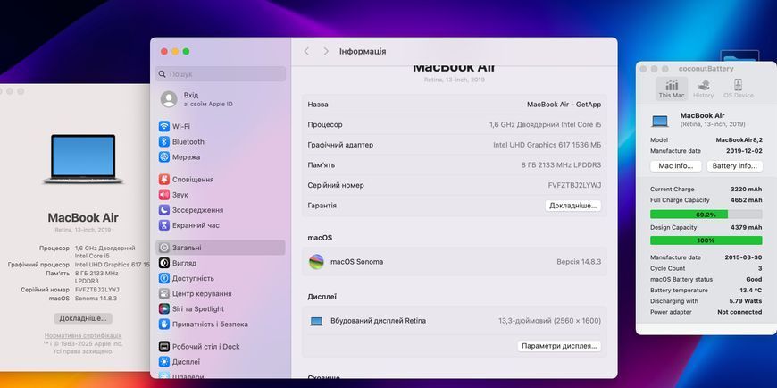 MacBook Air 13&rsquo;&rsquo; 2019, i5 8 / 128GB (A1932) АКБ 100% 2000000092249 фото
