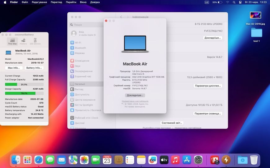 MacBook Air 13&rsquo;&rsquo; 2019, i5 8 / 128GB (A1932) АКБ 80% 2000000110295 фото