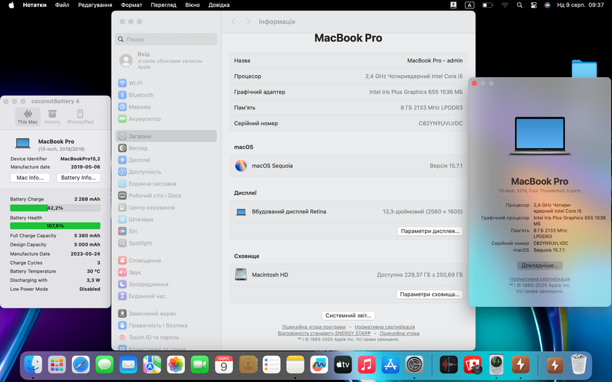 MacBook Pro 13&rsquo;&rsquo; 2019, i5 8 / 256GB (A2159), АКБ 100% 2000000114088 фото