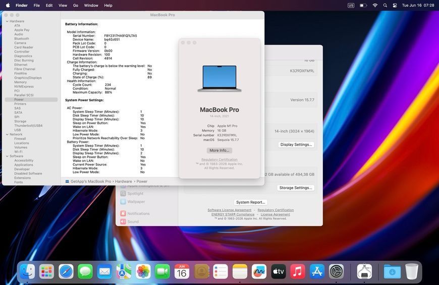 MacBook Pro 14&rsquo;&rsquo; 2021, M1 Pro 16GB / 8CPU - 14GPU / 512GB (А2442) АКБ 88% 2000000109947 фото