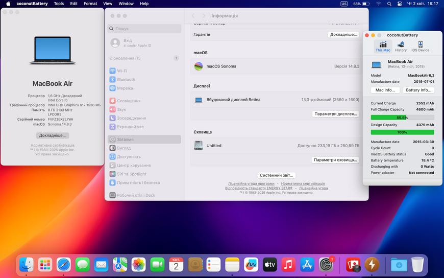 MacBook Air 13&rsquo;&rsquo; 2019, i5 8 / 256GB (A1932) АКБ 100% 2000000100821 фото