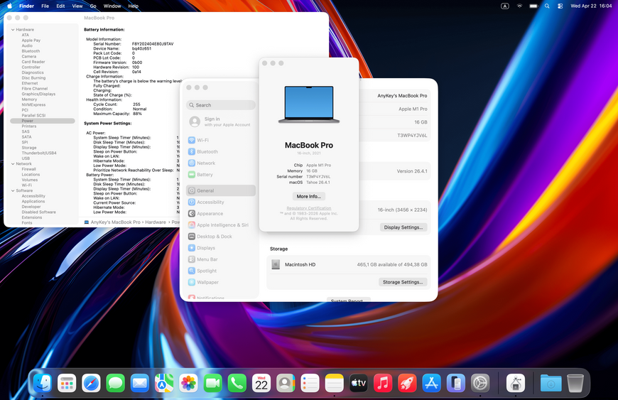 MacBook Pro 16&rsquo;&rsquo; 2021, M1 Pro 16GB / 10CPU - 16GPU / 512GB (А2485) АКБ 88% 2000000104393 фото