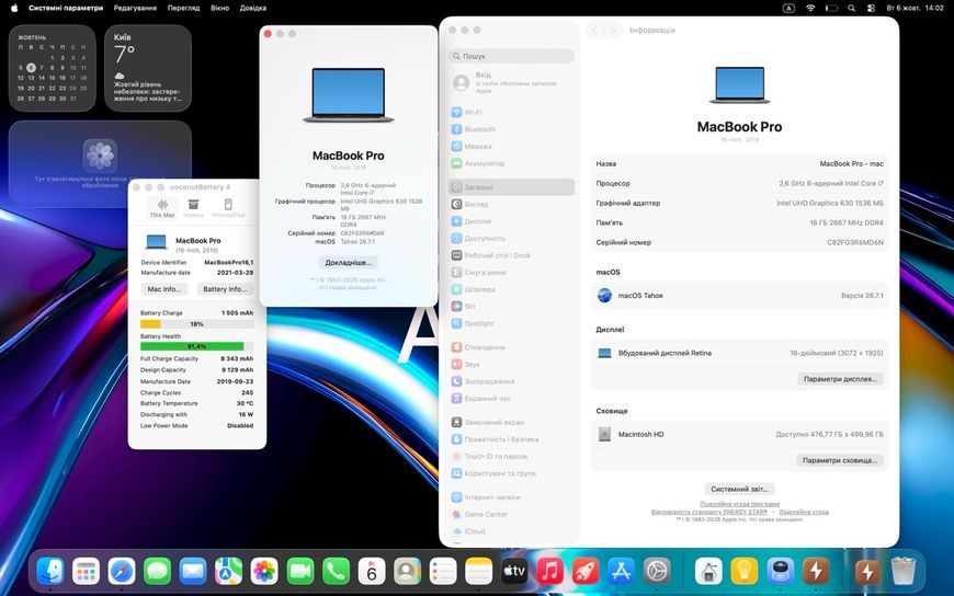 MacBook Pro 16&rsquo;&rsquo; 2019, i7 16 / 512GB + 4GB (A2141), АКБ 93% 2000000119847 фото