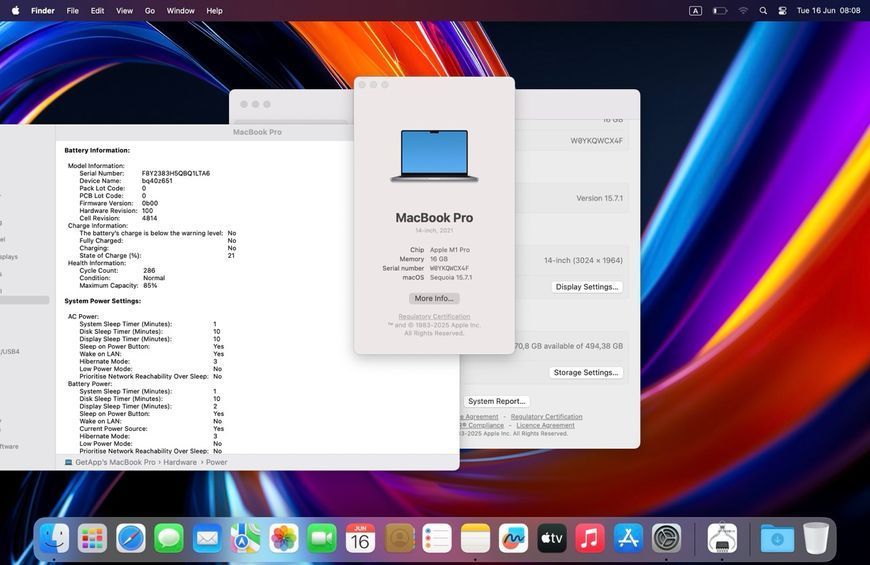 MacBook Pro 14&rsquo;&rsquo; 2021, M1 Pro 16GB / 8CPU - 14GPU / 512GB (А2442) АКБ 85% 2000000109848 фото