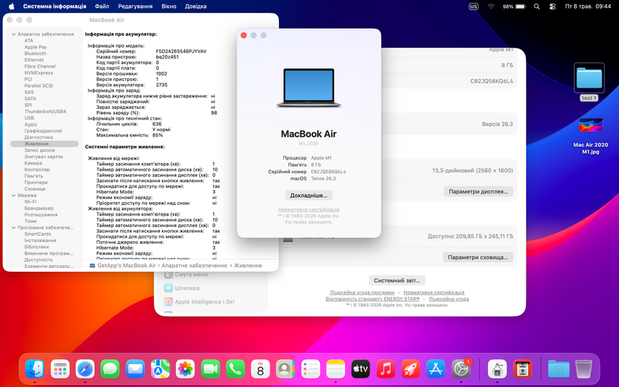 MacBook Air 13&rsquo;&rsquo; 2020, М1 8 / 256GB (A2337) АКБ 85% 2000000105147 фото