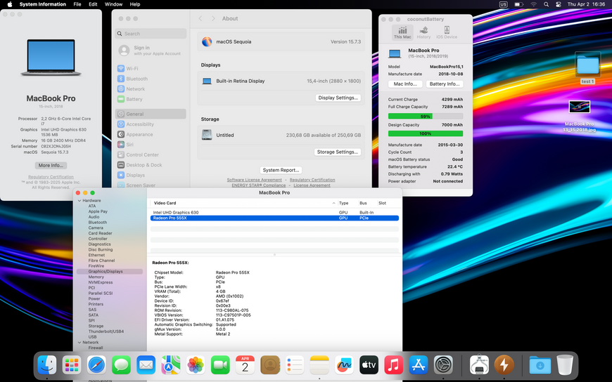 MacBook Pro 15&rsquo;&rsquo; 2018, i7 16 / 256GB + 4GB (A1990), АКБ 100% 2000000100081 фото