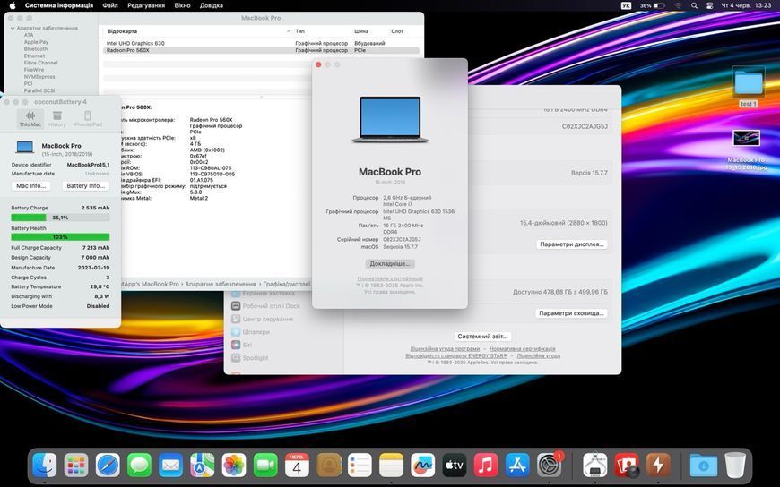MacBook Pro 15&rsquo;&rsquo; 2018, i7 16 / 512GB + 4GB (A1990), АКБ 100% 2000000105093 фото