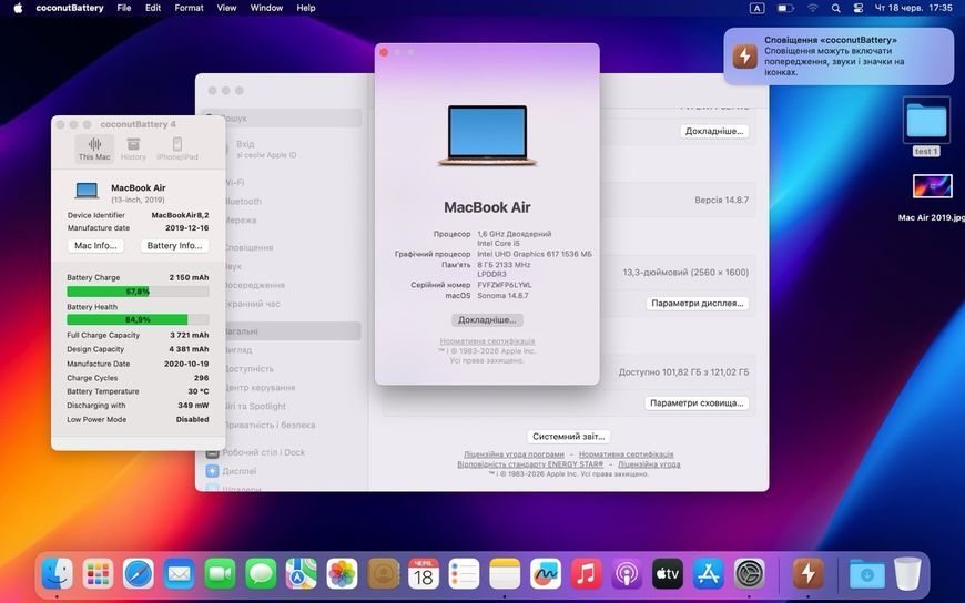MacBook Air 13&rsquo;&rsquo; 2019, i5 8 / 128GB (A1932) АКБ 86% 2000000110219 фото