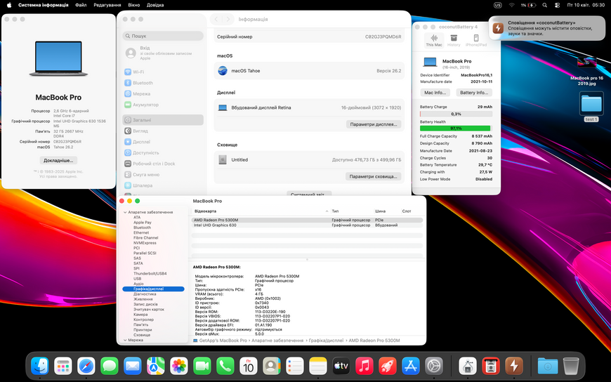 MacBook Pro 16&rsquo;&rsquo; 2019, i7 32 / 512GB + 4GB (A2141), АКБ 97% 2000000099996 фото
