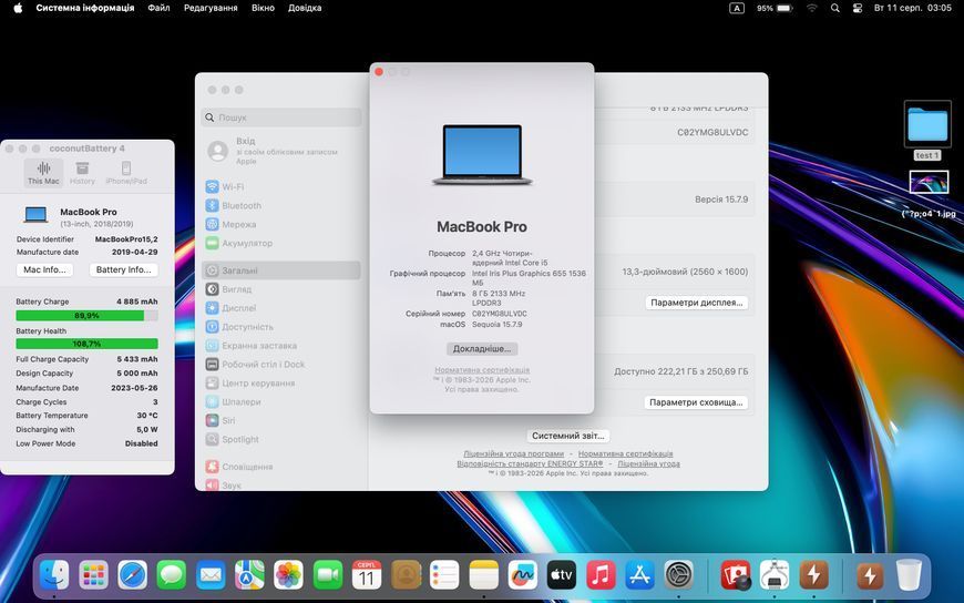MacBook Pro 13&rsquo;&rsquo; 2019, i5 8 / 256GB (A2159), АКБ 100% 2000000114019 фото