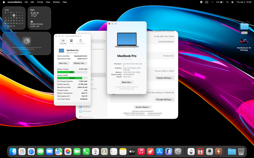MacBook Pro 16&rsquo;&rsquo; 2019, i7 16 / 512GB + 4GB (A2141), АКБ 83% 2000000098692 фото