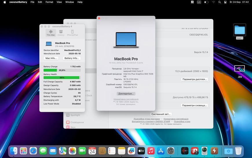 MacBook Pro 13&rsquo;&rsquo; 2019, i7 16 / 512GB (A2159), АКБ 96% 2000000098609 фото