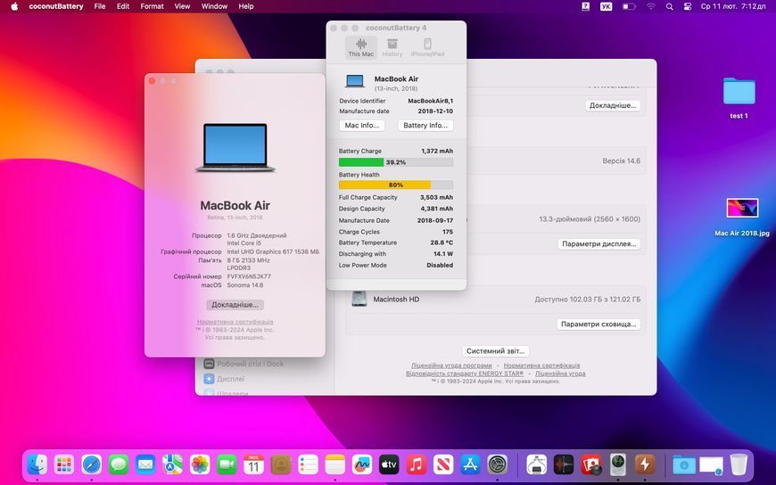 MacBook Air 13&rsquo;&rsquo; 2018, i5 8 / 128GB (A1932) АКБ 80% 2000000093666 фото