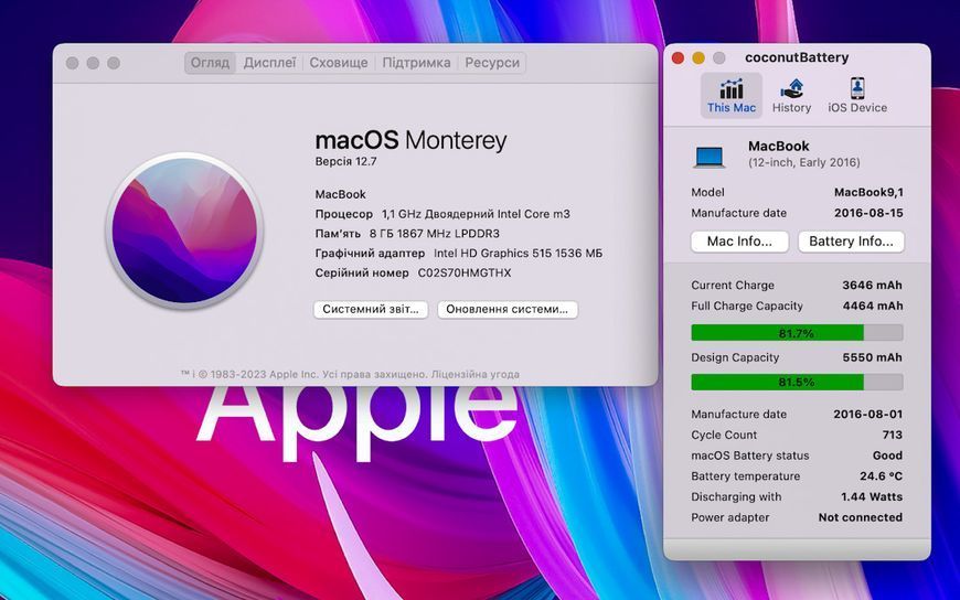MacBook 12&rsquo;&rsquo; 2016, intel m3 8 / 256GB (A1534) АКБ 82% 2000000014739 фото