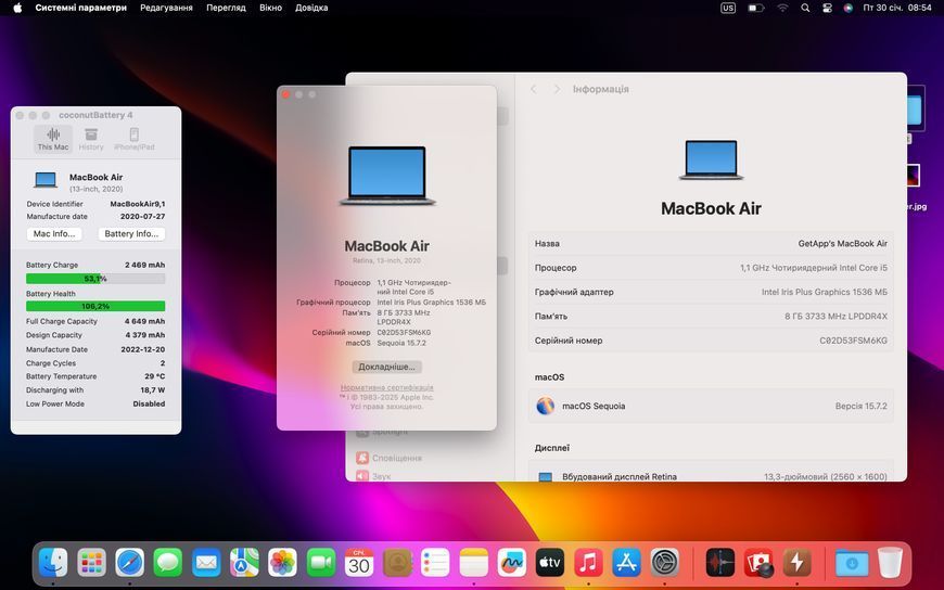 MacBook Air 13&rsquo;&rsquo; 2020, i5 8 / 512GB (A2179) АКБ 100% 2000000090573 фото