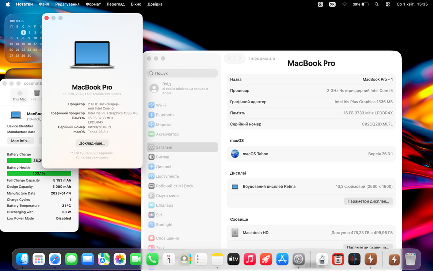 MacBook Pro 13&rsquo;&rsquo; 2020, i5 16 / 512GB (А2289) АКБ 100% 2000000100975 фото
