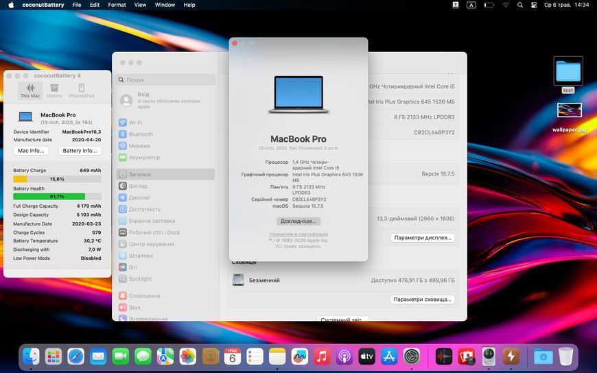 MacBook Pro 13&rsquo;&rsquo; 2020, i5 8 / 512GB (А2289) АКБ 82% 2000000095684 фото