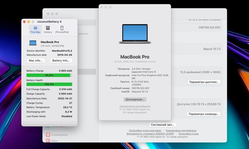 MacBook Pro 13&rsquo;&rsquo; 2019, i5 8 / 256GB (А1989), АКБ 100% 20000000858451 фото