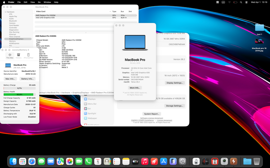 MacBook Pro 16&rsquo;&rsquo; 2019, i7 16 / 512GB + 4GB (A2141), АКБ 92% 2000000100746 фото